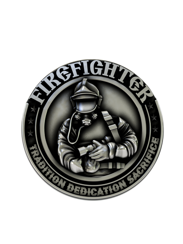Side angle of the Firefighter Cufflinks in sterling silver, highlighting the high-relief detail of the firefighter's gear.
