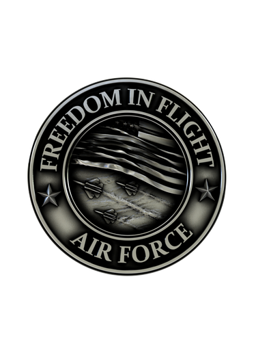 Side angle of the Freedom in Flight Cuffs in sterling silver, highlighting the high-relief detail of the jets and waving flag.