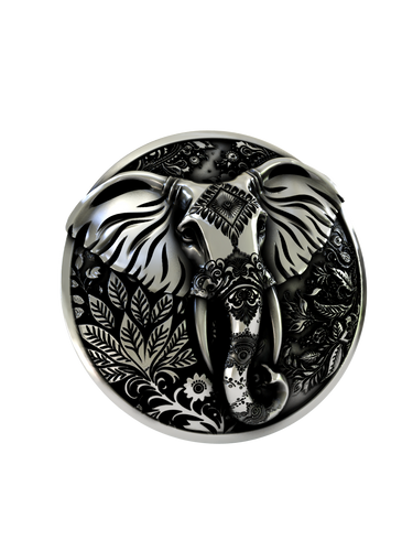 Side angle of the Good Fortune Elephant Cuffs in sterling silver, highlighting the high-relief sculpture and detailed engravings.
