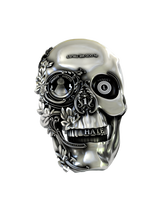 Side angle of the Mechanical Marvel Cuffs in sterling silver, highlighting the three-dimensional form and intricate gear-like eye sockets.