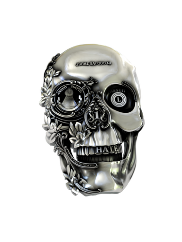Side angle of the Mechanical Marvel Cuffs in sterling silver, highlighting the three-dimensional form and intricate gear-like eye sockets.