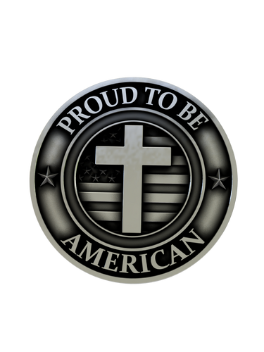 Side angle of the Proud to be American Cufflinks in sterling silver, highlighting the dimensional relief of the cross and engraved text.