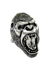 Side angle of the Roaring Gorilla Cuffs in sterling silver, highlighting the three-dimensional depth and fierce expression.