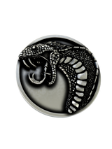 Side angle of the Snake Cufflinks in sterling silver, highlighting the three-dimensional depth and detailed scales.