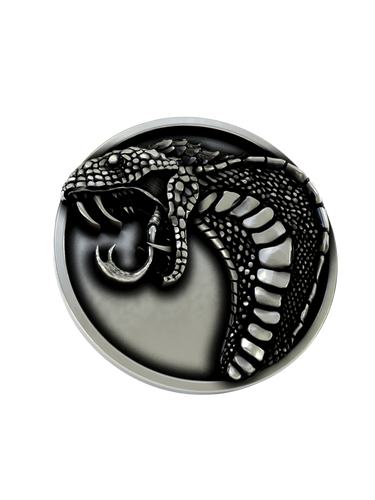 Side angle of the Snake Cufflinks in sterling silver, highlighting the three-dimensional depth and detailed scales.