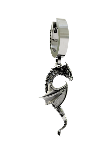 Side angle view of the Dragon Wing Earring, highlighting the three-dimensional form and the texture of the dragon's scales.