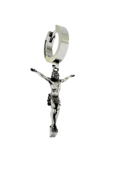 Side angle view of the Jesus Cross Earring, highlighting the three-dimensional form of the corpus and cross.