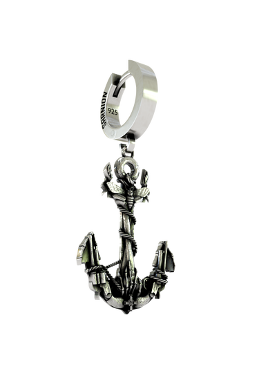 Side angle view of the Nautical Anchor Earring, highlighting the three-dimensional form and rugged texture of the charm.