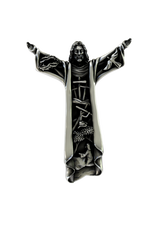 Side angle view of the Silver Christ the Redeemer Lapel Pin, highlighting the 3D depth of the intricate sculpture.

