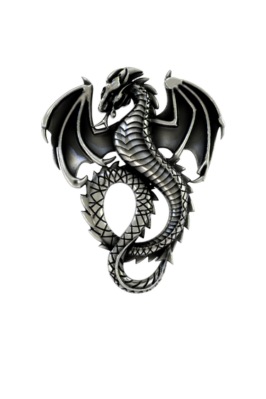 Side angle view of the Silver Dragon Lapel Pin, showcasing the 3D texture of the scales and wings.