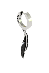 Side angle view of the Silver Feather Earring, highlighting the gentle curve and three-dimensional detail of the charm.