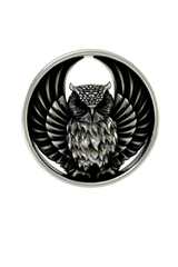 Side angle view of the Sterling Owl Lapel Pin showing the design's 3D relief and expert craftsmanship
