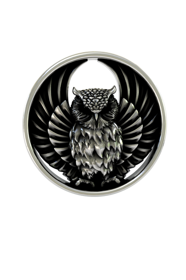 Side angle view of the Sterling Owl Lapel Pin showing the design's 3D relief and expert craftsmanship
