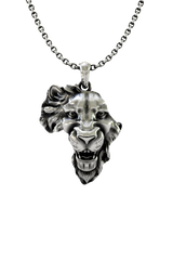 Side angle view of the Sterling Silver African Lion Pendant highlighting the textured mane that forms the shape of Africa