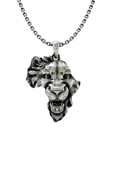 Side angle view of the Sterling Silver African Lion Pendant highlighting the textured mane that forms the shape of Africa