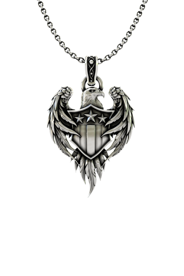 Side angle view of the Sterling Silver American Eagle Pendant highlighting the layered, powerful wings