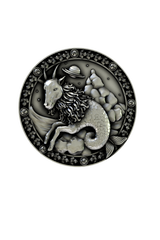 Side angle view of the Sterling Silver Capricorn Lapel Pin, highlighting the 3D details of the Sea-Goat.