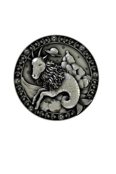 Side angle view of the Sterling Silver Capricorn Lapel Pin, highlighting the 3D details of the Sea-Goat.