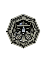 Side angle view of the Sterling Silver Dwarven Lapel Pin, showcasing the 3D details of the helmet and beard.