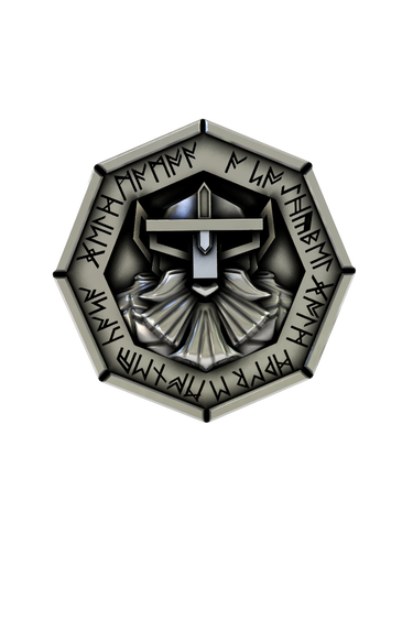 Side angle view of the Sterling Silver Dwarven Lapel Pin, showcasing the 3D details of the helmet and beard.