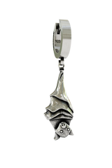Side angle view of the Sterling Silver Hanging Bat Earring highlighting the unique upside-down sculptural design