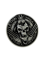 Side angle view of the Sterling Silver Lethal Threat Hot Rod Pin, highlighting the 3D relief of the engine and skull.