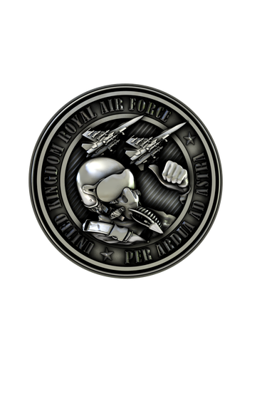 Side angle view of the Sterling Silver RAF Pilot Skull Pin, highlighting the 3D relief of the design.