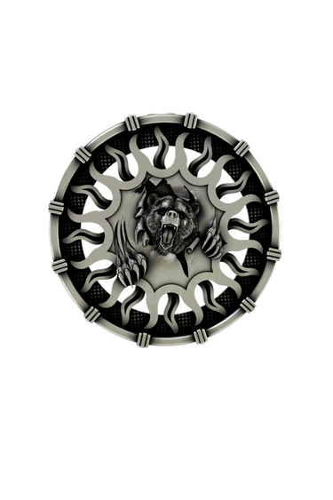 Side angle view of the Sterling Silver Roaring Bear Lapel Pin, showcasing the 3D claws and dynamic design.