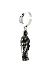 Side angle view of the Sterling Silver Saint Paul Earring highlighting the dimensional sculpting of the robes and halo