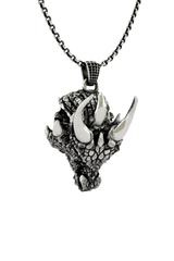 Side angle view of the Sterling Silver Sarnion Head Pendant, highlighting the detailed texture of the dragon scales.