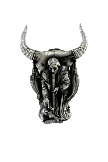 Side angle view of the Sterling Silver Shaman's Vision Pin, highlighting the 3D depth of the sculpture.

