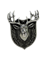 Side angle view of the Sterling Silver Stag Lapel Pin, highlighting the impressive 3D antlers.

