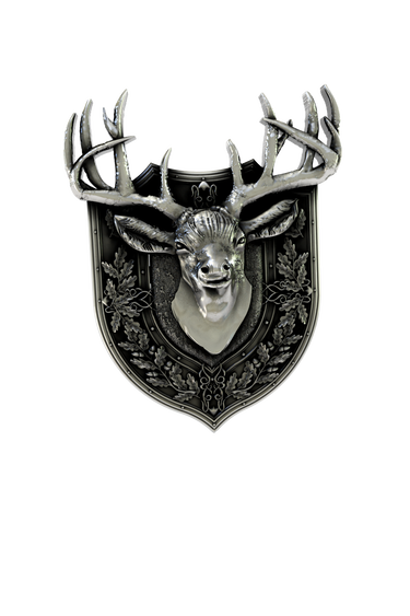 Side angle view of the Sterling Silver Stag Lapel Pin, highlighting the impressive 3D antlers.

