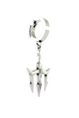 Side angle view of the Sterling Silver Trident Symbol Earring highlighting its clean, geometric lines and reflective finish