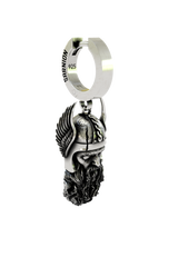 Side angle view of the Sterling Silver Viking Warrior Earring highlighting the intricate braided beard and helmet details