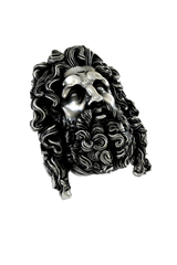 Side angle view of the Sterling Silver Zeus Lapel Pin, highlighting the classical sculptural details.