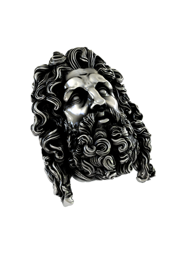 Side angle view of the Sterling Silver Zeus Lapel Pin, highlighting the classical sculptural details.