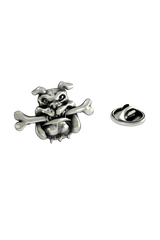 Silver Bulldog with Bone Lapel Pin in 925 sterling, front view of the tough, snarling bulldog face.

