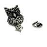 Silver Celtic Owl Lapel Pin in 925 sterling, front view of the wise owl with an intricate knotwork body.