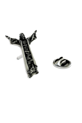 Silver Christ the Redeemer Lapel Pin in 925 sterling, front view showing the iconic pose with detailed scenes within the robes.
