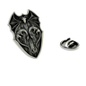 Silver Dragon Shield Lapel Pin in 925 sterling, front view showing the intricate fantasy dragon crest.

