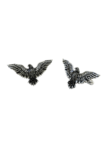 Silver Eagle Cufflinks in 925 sterling silver - a direct front view showcasing the majestic spread-wing design.