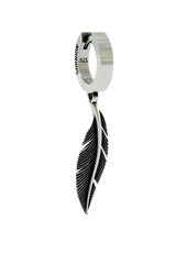 Silver Feather Earring in 925 sterling silver - front view showcasing the detailed feather charm and polished huggie hoop.