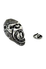 Silver Gorilla Lapel Pin in 925 sterling, front view of the powerful roaring silverback gorilla.