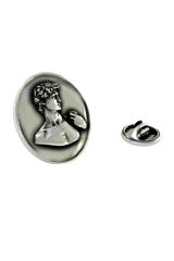 Silver Michelangelo's David Lapel Pin in 925 sterling, showing the iconic bust from the Renaissance statue.

