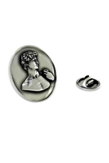 Silver Michelangelo's David Lapel Pin in 925 sterling, showing the iconic bust from the Renaissance statue.

