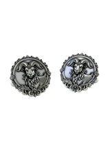 Silver Ram Cufflinks in 925 sterling silver - a direct front view showcasing the detailed Aries ram and ornate floral frame.