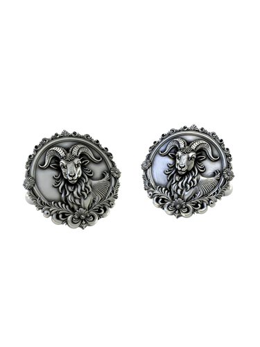 Silver Ram Cufflinks in 925 sterling silver - a direct front view showcasing the detailed Aries ram and ornate floral frame.