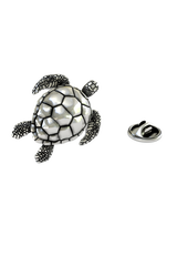 Silver Sea Turtle Lapel Pin in 925 sterling silver - top-down view highlighting the polished shell finish
