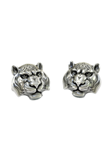 Silver Tiger Cufflinks in 925 sterling silver - a direct front view showcasing the powerful tiger face and stylized stripes.